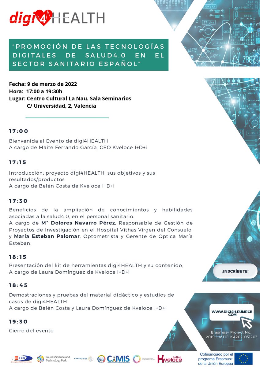 Kveloce_I_D_i's tweet photo. Después de 2 años volvemos a celebrar eventos presenciales. Esta tarde a las 17h en La Nau os hablamos de las aplicaciones de las nuevas tecnologías en el sector sanitario
Contamos con @Vithas_NeuroRHB y @OpticaMEsteban 
¿Te lo vas a perder?
➡️https://t.co/gNgdW4Rbif
#digi4HEALTH https://t.co/8I3xbxsxgt