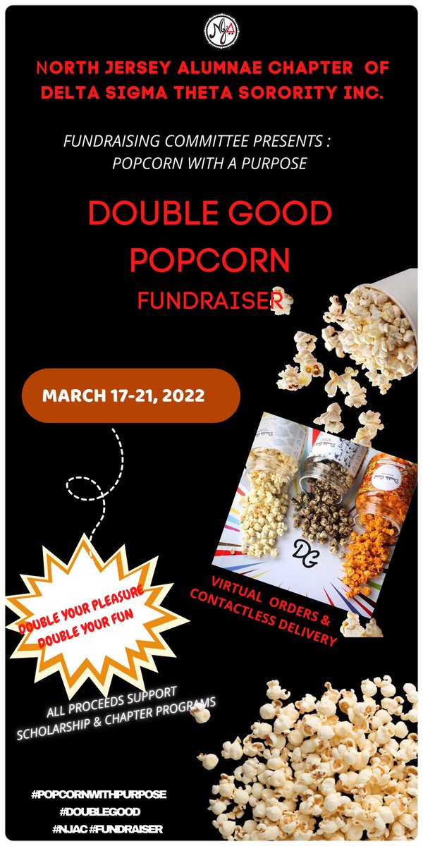 Double the pleasure, Double the fun, Come and Get Some!!! #NJACDST will launch the Double Good popcorn fundraiser on March 17th. Be on the lookout for the pop-up store link. 

🍿🍿🍿🍿🍿🍿🍿🍿🍿🍿
 #NJACDST #fundraising #doublegoodpopcorn #popcorn