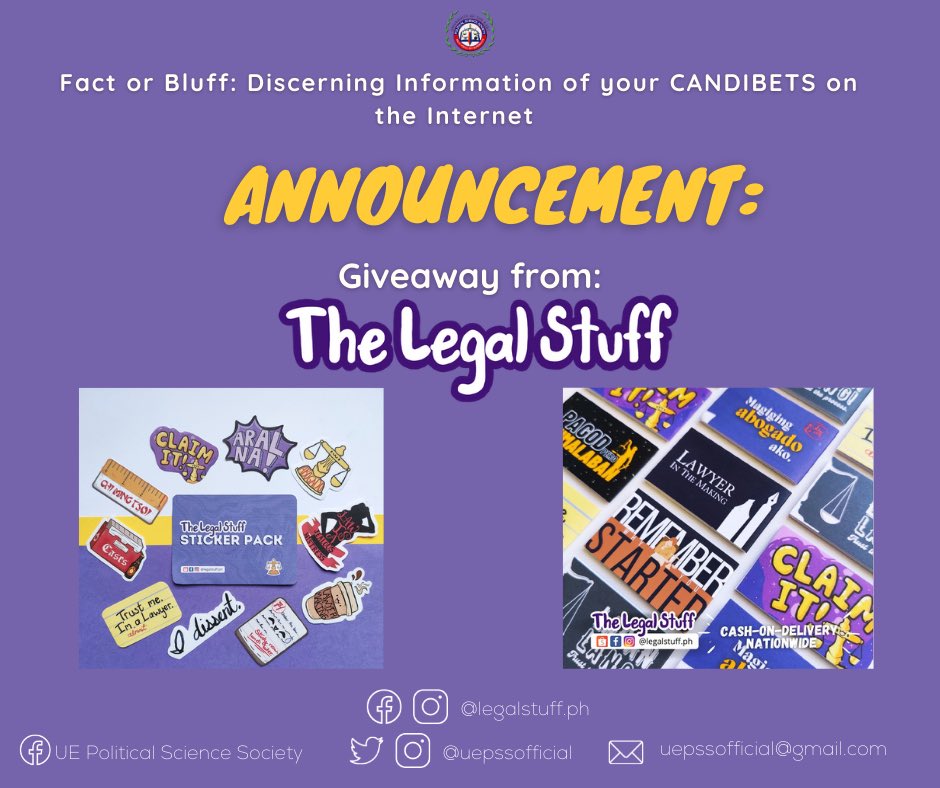 uepssofficial's tweet photo. The UE Political Science Society is pleased to announce its partnership with The Legal Stuff, a go-to โlegal itemsโ shop for our aspiring future lawyers! ๐ฉ๐ผโโ๏ธ
See full post here: https://t.co/dTZZa6NEcb
#SulongPolSci
#IncedereSineTimore
#ForwardWithoutFear https://t.co/uaIQStyTgJ