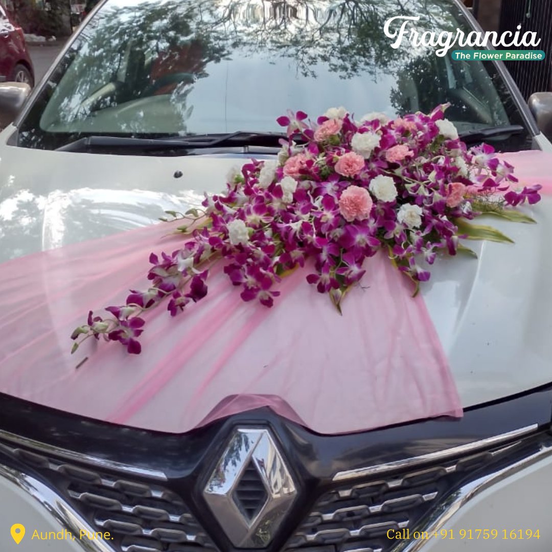 Fragrancia on X: #CarFlowerDecoration Flower decoration on white car  bonnet We have various designs and packages available to suit your needs!  Buy from the best florist in Pune. . . #Fragrancia #flowershopinpune #