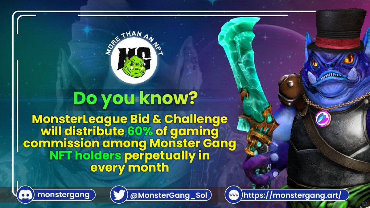 MonsterGang_Sol's tweet photo. How you can earn through MonsterLeague Bid and challenge perpetually? 

#NFTs #SolanaNFT #solana #NFTCommumity https://t.co/mHxTlrp0Fv