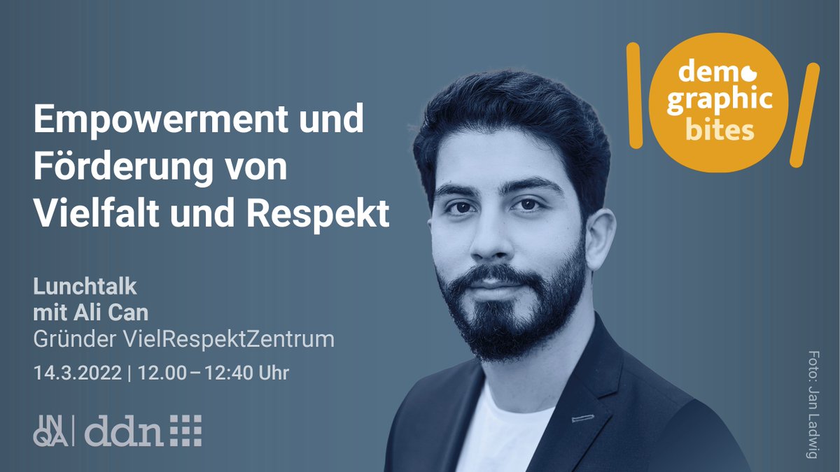 Am kommenden Montag spricht <a href="/alicanglobal/">Ali Can</a> über Vielfalt und Respekt beim Lunchformat "demographic bites". Jetzt anmelden:

demographie-netzwerk.de/termine/7871/