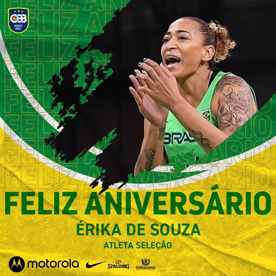 basquetebrasil's tweet photo. Hoje é aniversário da @erikasouza14 , uma lenda da #NossaSelecao e multicampeã por onde passou! Parabéns, felicidades e vamos com tudo, capitã ❤️

#Basquete #CBBirthday https://t.co/2TwOf6FGW3