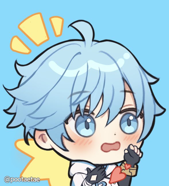 xingqiu (genshin impact) 1boy male focus one eye closed blue hair simple background solo heart  illustration images