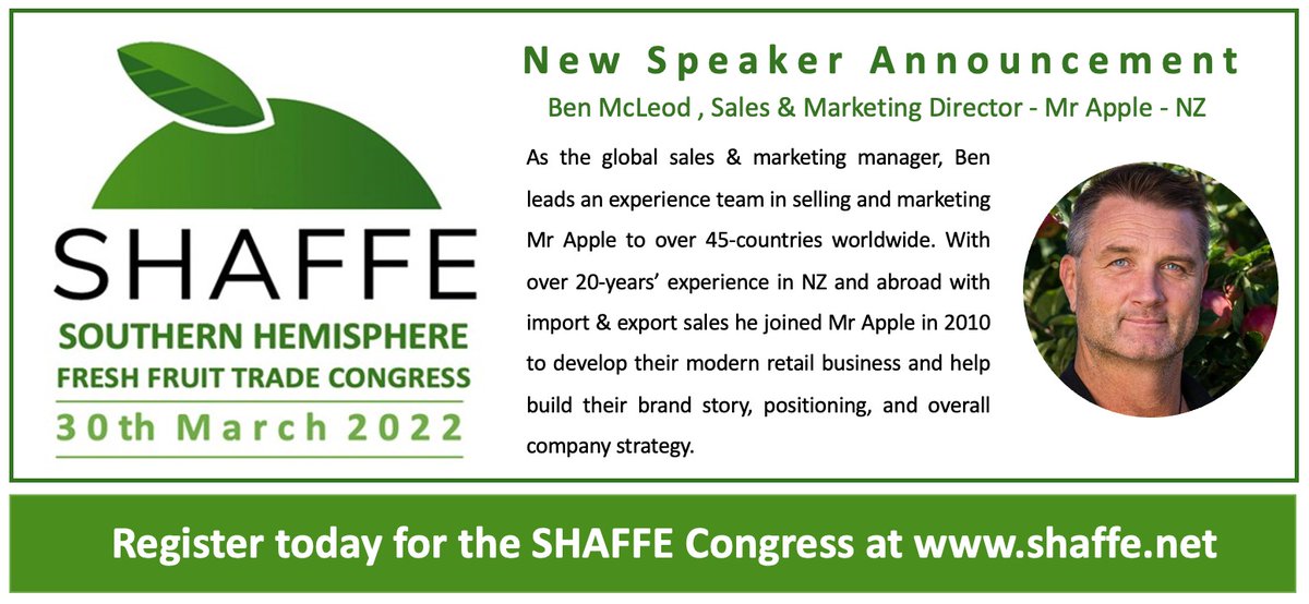 Did you know that #NewZealand with a volume of 42k T of exported #apple in 2020 is delivering 66% of global apple #imports to #China. Join us for exporter panel discussion at the Southern Hemisphere Fresh Fruit Trade Congress. Register via: shaffe.net