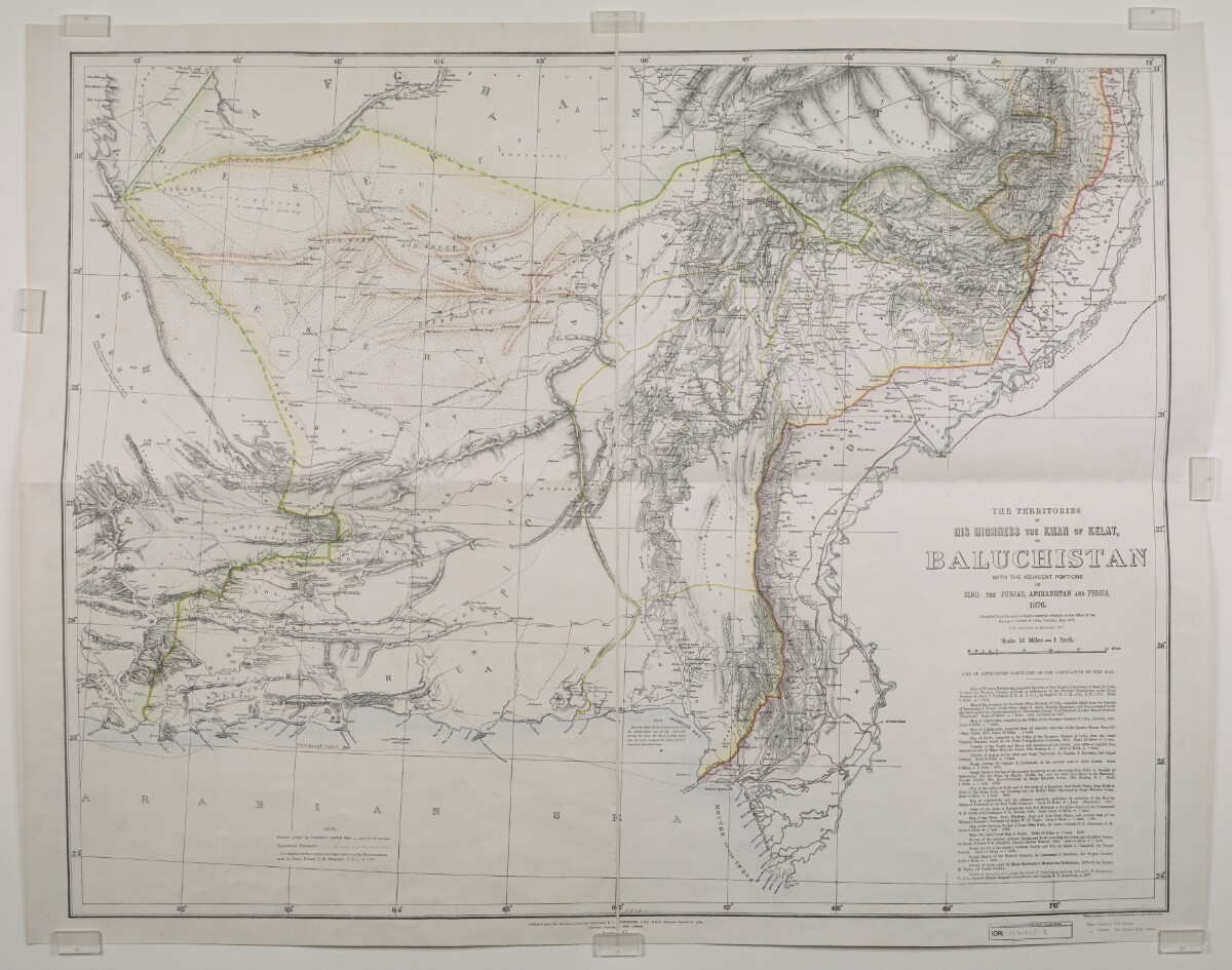 ‘THE TERRITORIES OF HIS HIGHNESS THE KHAN OF KELAT, OR BALUCHISTAN WITH THE ADJACENT PORTIONS OF SIND, THE PUNJAB, AFGHANISTAN AND PERSIA. 1876’