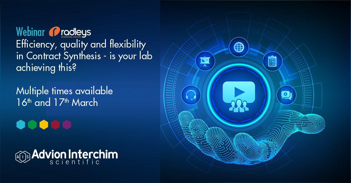 InterchimAdvion's tweet photo. Register for @Radleys webinar and talk with their team about the challenges of #contractsynthesis and how the use of #parallelchemistry can bring the increase in efficiency required.
๐ https://t.co/vuXOz5Dum1 https://t.co/1fnOoHcAVb