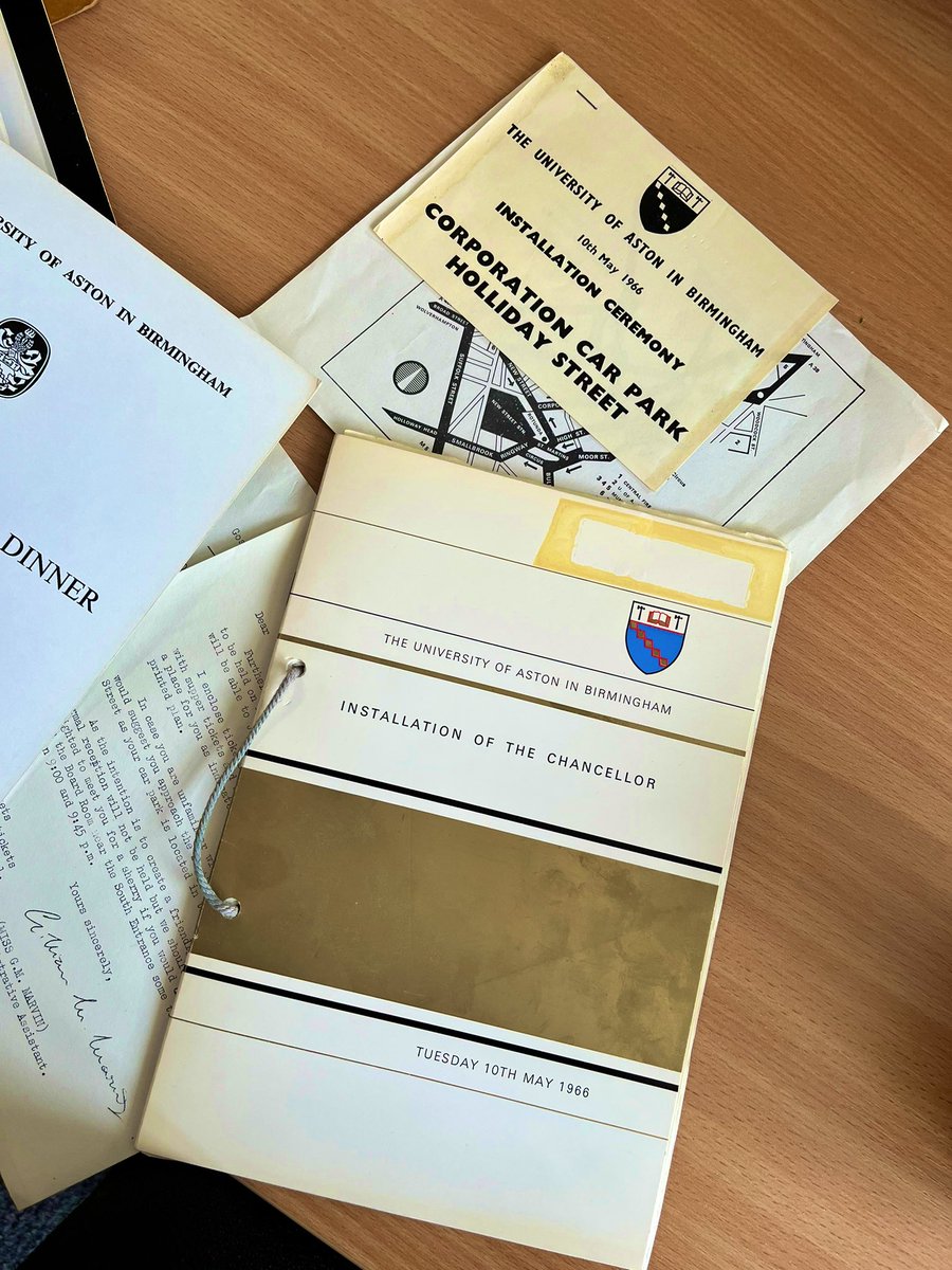 SapreenaKumari's tweet photo. Cleaning out the corridor ready for an office move and one of our teams found this incredible piece of #Aston history, the installation of our very first chancellor in 1966! The luncheon menu was very fancy 👀 #history #brumhistory #teamaston https://t.co/1JQhjVbHW2