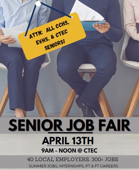 CCPSCCHSGuide's tweet image. Senior Job Fair is coming up!! Sign up to attend by emailing Ms. Lane at lanee@culpeperschools.org. #bettereveryday