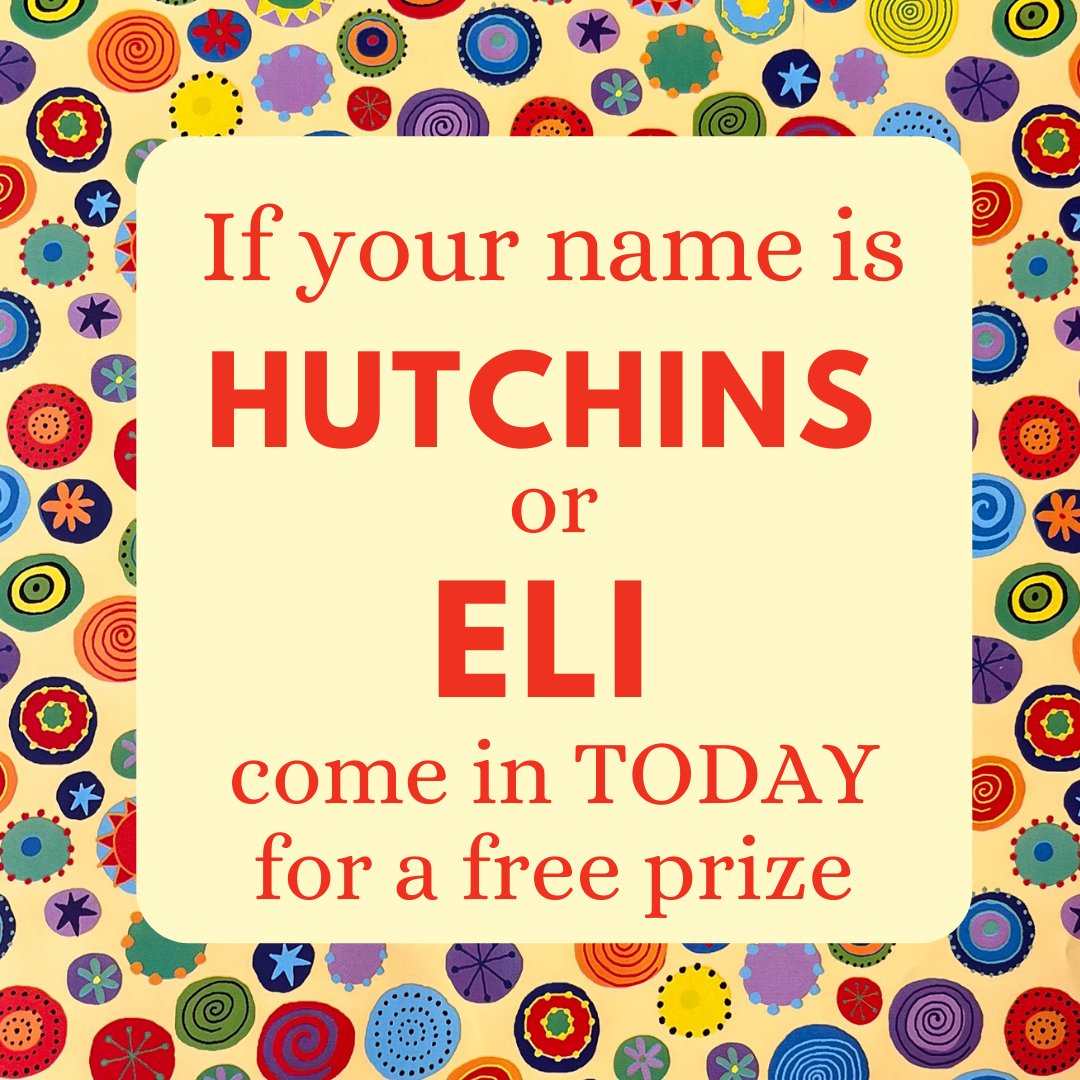BoingToys's tweet photo. If your name is Hutchins or Eli then stop by Boing! today for a free prize. Know someone with one of these names? Tag them! WeÕre changing the names daily so be on the lookout. #NameGame https://t.co/OgRlAv7ytk
