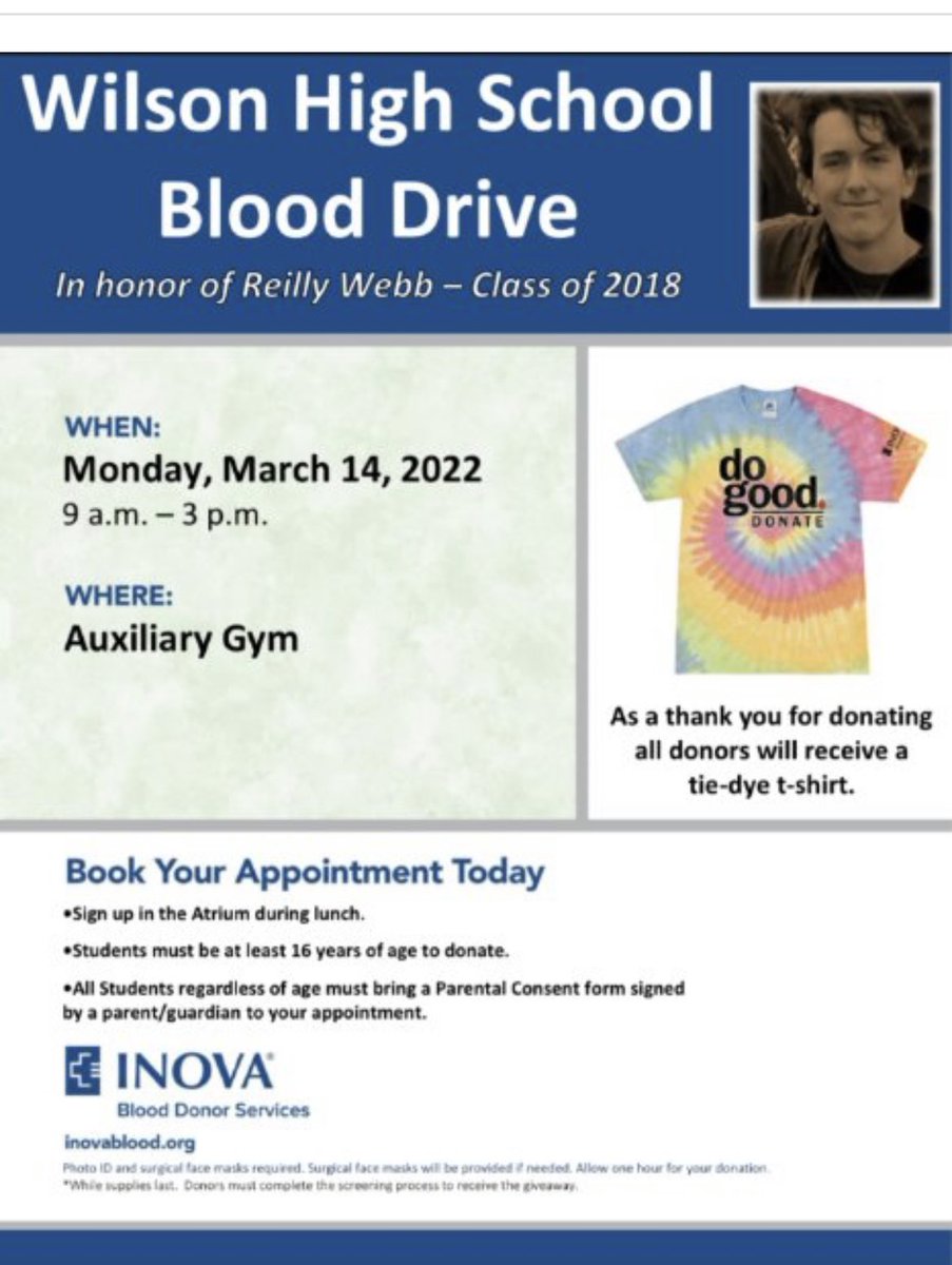 Wilson blood drive is back! Please consider honoring this former student with a donation. See details here;