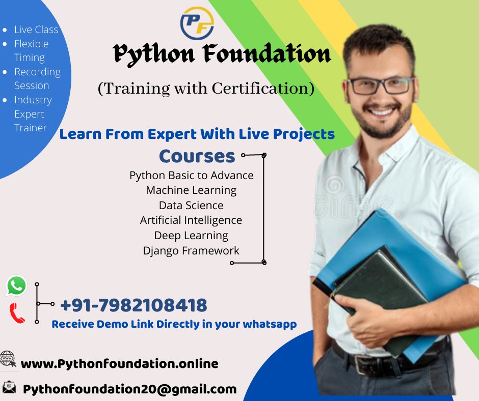 PythonFoundati1's tweet image. New Batch will start soon!!!!WhatsApp or Call for Demo Class: +91-7982108418
India's Most Hounarable Faculty will instruct you with every topic and live project.
For more information visit the Website : pythonfoundation.online
#artificialintelligence #OnlineClasses