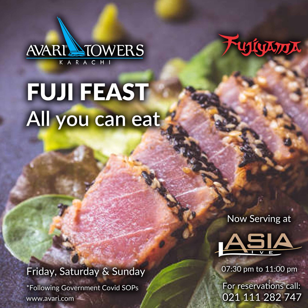AvariTowers1986's tweet photo. Explore the authentic flavours of Japan.🍣 With a wide variety of Sushi, Maki, Teppanyaki, and much more only at Fuji Feast all you can eat. Now serving at Asia Live every Friday, Saturday and Sunday.

Timing: 07:30 pm to 11:00 pm

#japanesecusine #Fujiyama #FujiFeast #Asialive https://t.co/iYhx8QsLkV