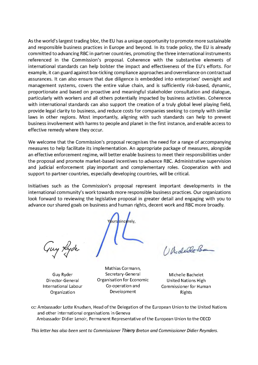 European Coalition for Corporate Justice (@eccjorg) on Twitter photo ❗️ Important statement by <a href="/OECD/">OECD ➡️ Better Policies for Better Lives</a> @ILO <a href="/UNHumanRights/">UN Human Rights</a> welcoming the EU Commission's #CorporateSustainability proposal, yet raising concerns over:
❌a box-ticking approach
❌overreliance on contractual assurances
❌limits to value chain scope
❌weak stakeholder consultation rules ❗️ Important statement by <a href="/OECD/">OECD ➡️ Better Policies for Better Lives</a> @ILO <a href="/UNHumanRights/">UN Human Rights</a> welcoming the EU Commission's #CorporateSustainability proposal, yet raising concerns over:
❌a box-ticking approach
❌overreliance on contractual assurances
❌limits to value chain scope
❌weak stakeholder consultation rules