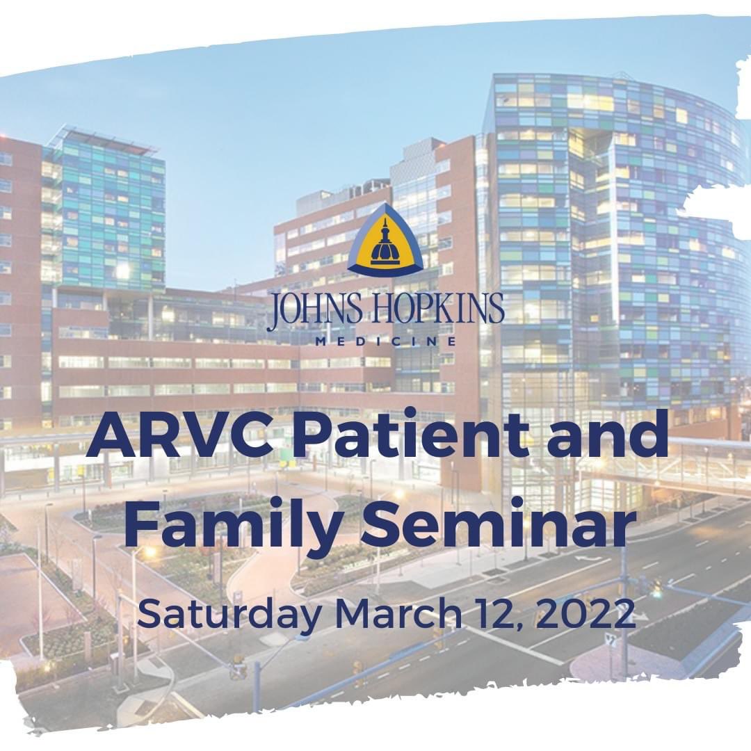 The Johns Hopkins #ARVC Program is hosting a free virtual conference this Saturday 3/12 for patients and families to learn the latest on this rare inherited heart condition.
Register by visiting  ow.ly/ZnZF50I8llZ.