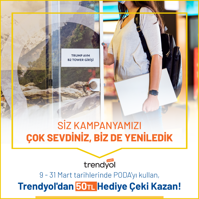 OzgurOfisPoda's tweet photo. Çok sevdiğiniz Trendyol kampanyamız yeniden karşınızda.

9 – 31 Mart tarihlerinde PODA’yı kullanan herkese Trendyol’dan 50 TL hediye ediyoruz.

Hediye çekin için uygulamamızı indir, PODA’yı kullan, hediye çekin 2 gün içinde telefonuna gelsin.