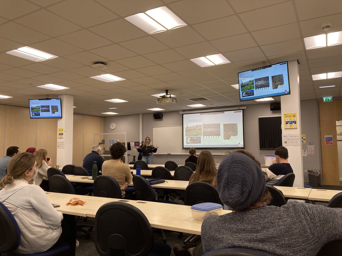 DurUniEarthSci's tweet photo. Our postgraduate forum is underway! This is an afternoon of celebrating the work of our postgraduate student body! This is @_honorj telling us about volcanic collapse structures and the dynamics of the shear zones they produce! https://t.co/PjTyU0GAD7