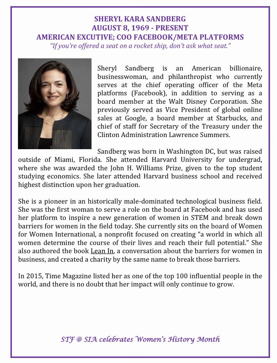Women’s History Month profile - Sheryl Sandberg