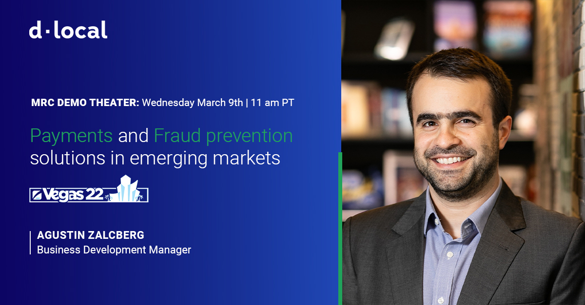 dLocalPayments's tweet image. 📌 Today, 11 am at #MRCVegas22: Agustin Zalcberg on @MerchRisk&apos;s Demo Theater! All you need to know about #payment and #fraudsolutions in #Africa, #Asia and #Latam in an inspiring 10-min pitch!  Don&apos;t be late! ⌛