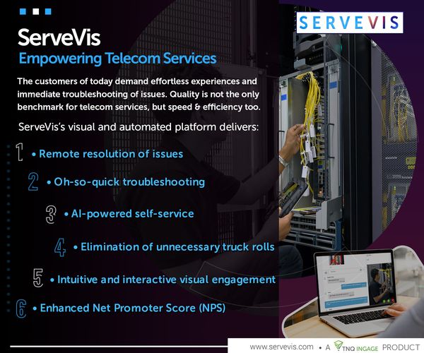 Serve_Vis's tweet photo. ServeVis - Empowering Telecom Services 

The customers of today demand effortless experiences and immediate troubleshooting of issues. 
Quality is not the only benchmark for telecom services, but speed &amp; efficiency too. 

ServeVis’s visual and automated platform delivers:
1/3 https://t.co/QYjFNZU0oP