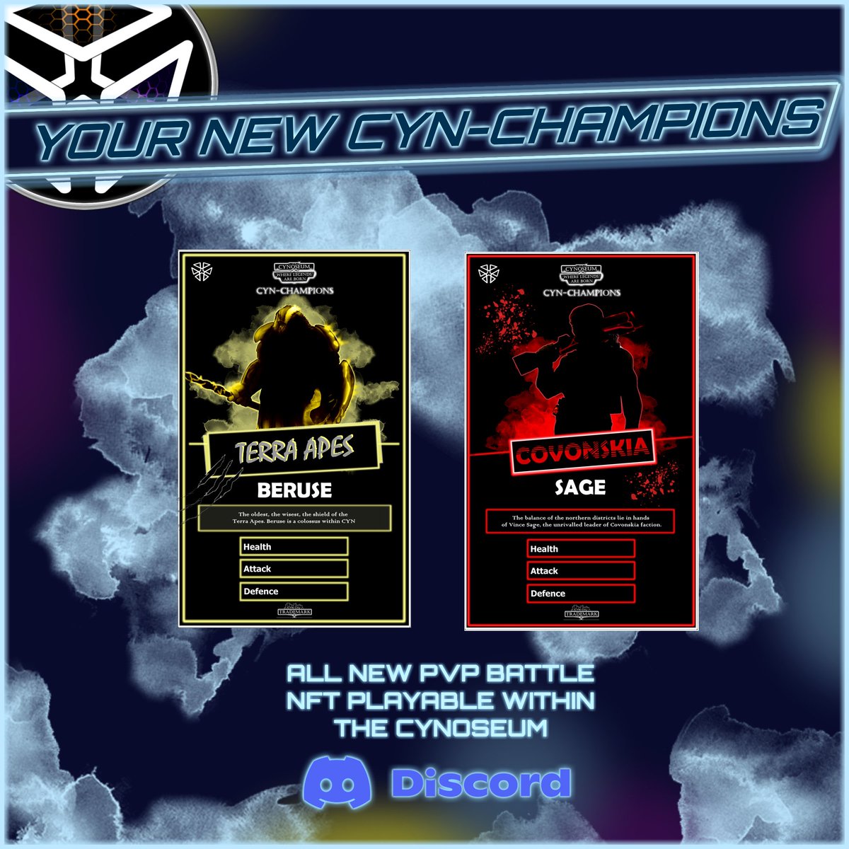 The #CYNVERSE has new champions within the #CYNOSEUM!
Head over #discord to find out more, head over to #opensea to get your hands on our new #PVP battle #NFTs. These Champions take fighting serious...just a warning 😉😉😉

opensea.io/CYN-C 

 discord.gg/BpHbpDdt7w