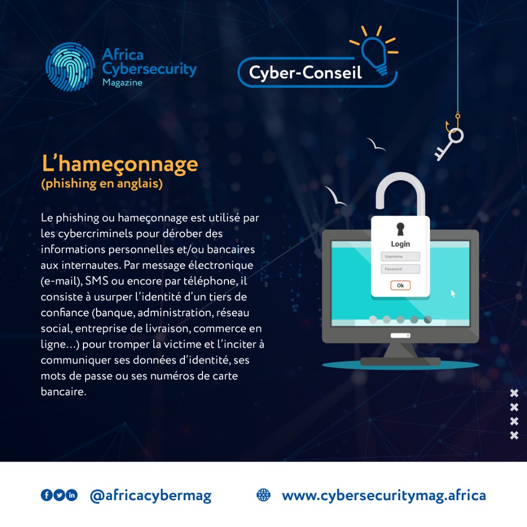 🔔🟢#Cyberconseil: L’hameçonnage (#phishing en anglais), une technique frauduleuse destinée à leurrer l’internaute pour l’inciter à communiquer des données personnelles. 
🟥Ne communiquez jamais d’informations sensibles par messagerie ou téléphone.

#cybersecurité #dataprivacy