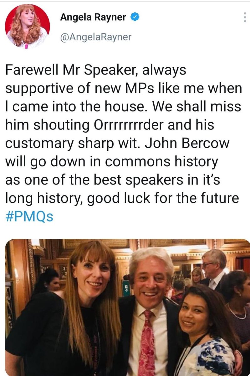 Of course @AngelaRayner backs #JohnBercow, they’re from the same crop - nasty pieces of work. #BullyBercow