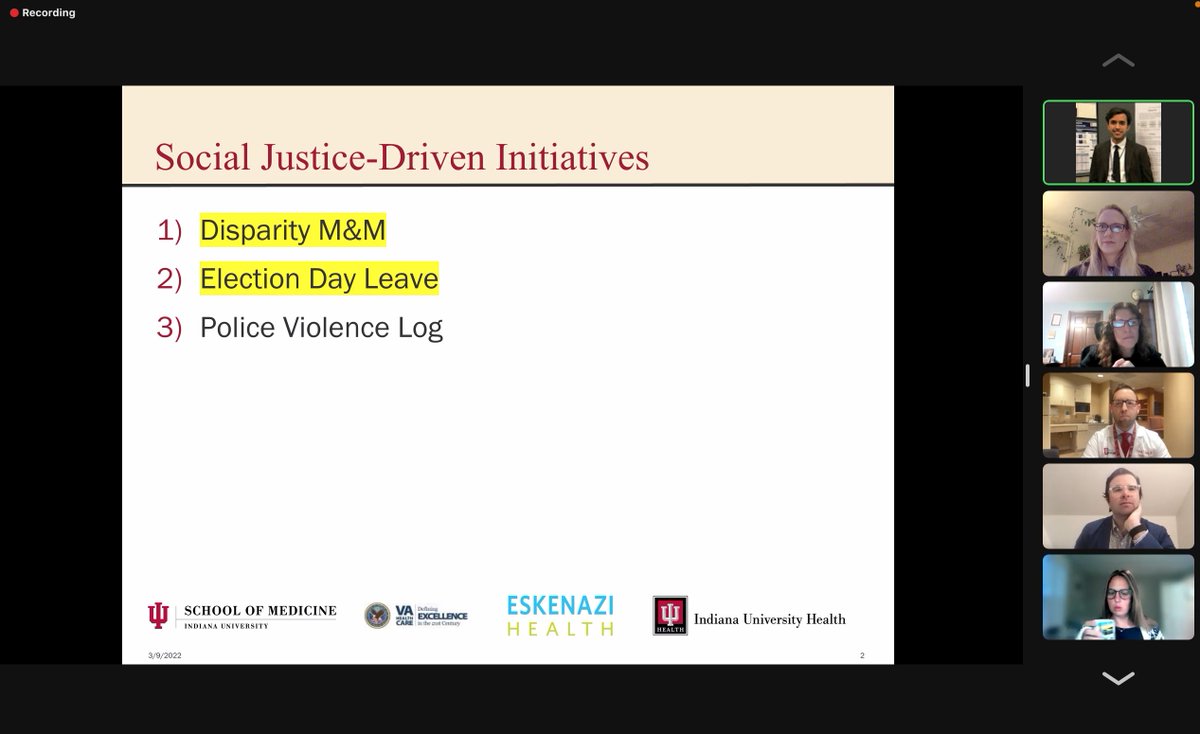 Thank you <a href="/MohammadYZaidi/">Mohammad Zaidi</a> for the invite to your incredible <a href="/IU_Surgery/">Indiana Surgery -Indiana Univ School of Medicine</a> Disparity M &amp; Ms where we discussed a case related to IVDU &amp; CT surgery and pediatric firearm re-injury. You've reminded me of the importance of having community, faculty &amp; leadership brainstorming together.