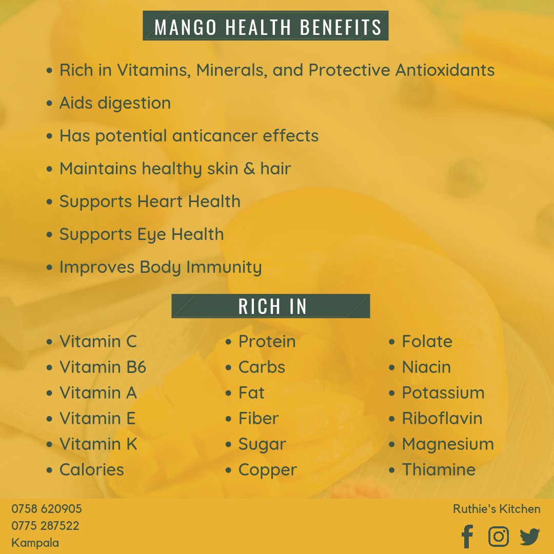 RuthiesKitchen_'s tweet photo. A popular fruit with such great benefits. Be sure to carry one home today.

#RuthiesKitchen #NutriBytes #Mango #MangoFruit https://t.co/PK0ubSxLL1