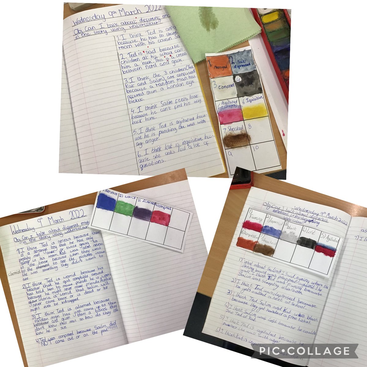 esgobmorgan's tweet photo. Blwyddyn 6 have been using watercolours to represent emotions of the characters in The London Eye Mystery #developingvocabulary #evidencefromtext https://t.co/OAdstKgGoV