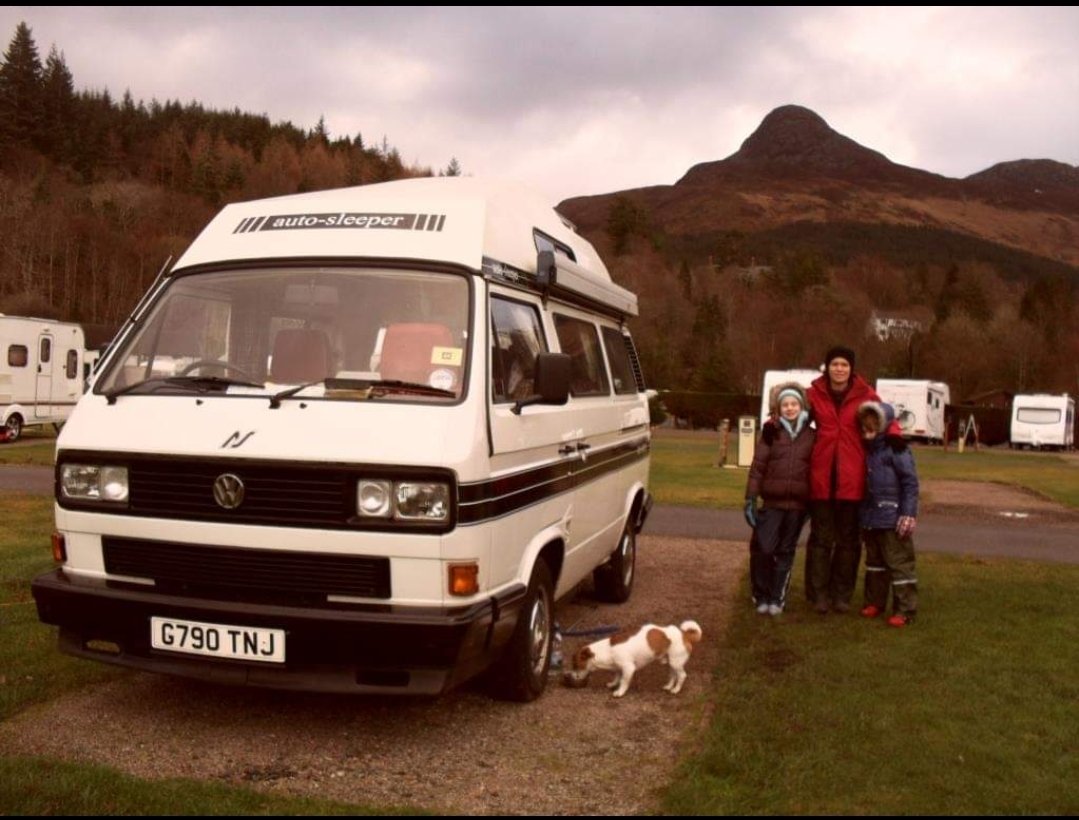 ClassCamperHols's tweet photo. Wow! A wee trip of our own to Glen Coe 9 years ago with the kids, dog Fergus and Campervan Mr.T. 
Mr.T moved on a while ago, wee Fergie is still around, both kids are taller than me now 😄😄
#retrocamper
#campervanfun 
#memoriesforlife 
#campervanhirescotland https://t.co/gsAoymAisn