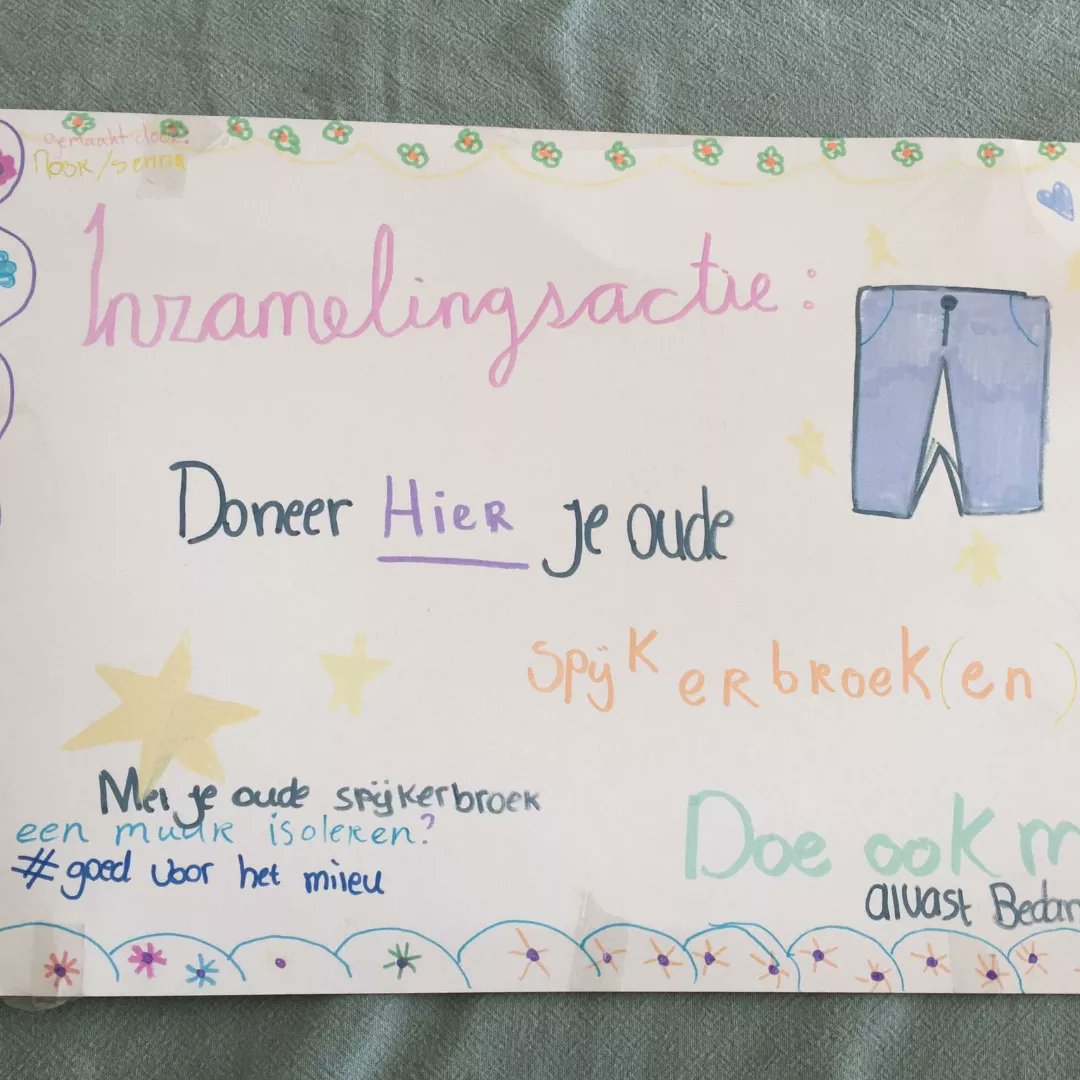 Kinderwethouder Noor heeft vandaag samen met Thierry van Vugt spijkerbroeken overhandigd voor de isolatie van de gerenoveerde locatie Goudse Waarden. Noor heeft speciaal hiervoor een inzamelingsactie georganiseerd op haar eigen school.  Inleveren kan nog tot 16 maart!