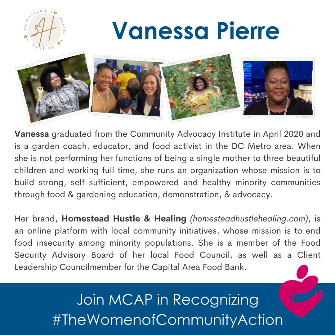 ActionMaryland's tweet photo. Maryland Community Action Partnership Celebrates Women's History Month with our Wednesday Woman's Highlight. Today's highlight is Vanessa Pierre of @MocoGrows #thewomenofcommunityaction #womensday
#CommunityActionWorks #Communityactionagency #communityactionpartnership https://t.co/x6MqSjAkyC