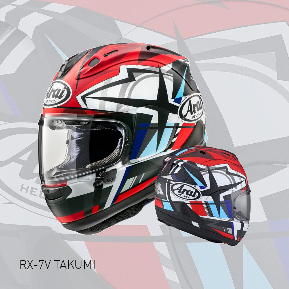 This is a design made for WSBK rider Takumi Takahashi. This aggressive design features throwing stars on top of wild graphics. The RX-7V represents the summit of Arai’s knowledge, experience and know-how in helmet technology. Find out more at whyarai.co.uk #WhyArai