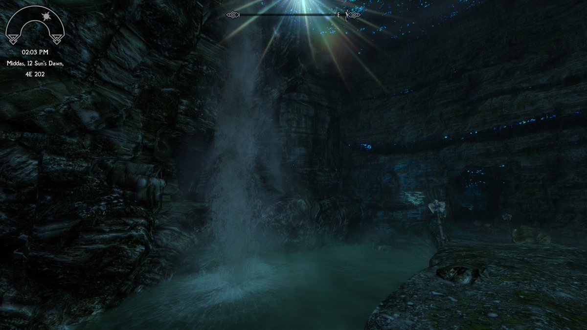 IWaterfall's tweet photo. Waterfalls inside Shimmermist cave

Treasure? No treasure

What region? Whiterun hold

Quest that brought me here? None

Anyone to kill? Frostbite spiders, falmer, chaurus

Anything of note? There is an aperture behind one of the waterfalls, but no treasure behind it https://t.co/Bp57b5ZTYQ
