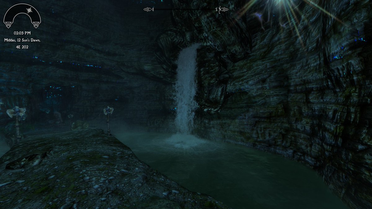 IWaterfall's tweet photo. Waterfalls inside Shimmermist cave

Treasure? No treasure

What region? Whiterun hold

Quest that brought me here? None

Anyone to kill? Frostbite spiders, falmer, chaurus

Anything of note? There is an aperture behind one of the waterfalls, but no treasure behind it https://t.co/Bp57b5ZTYQ