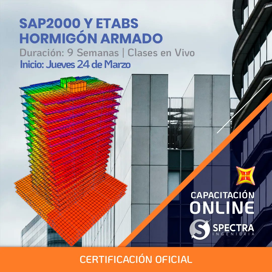 spectra_eng's tweet photo. SAP2000 y ETABS Hormigón Online
✅ Inicia: Jueves 24 Marzo
✅ Dura: 7 Semanas
https://t.co/xE5TRTFM5S
Temas:
1. Diseño Viga
2. Diseño Columna
3. Diseño Losa
4. Diseño Fundaciones
5. Diseño Edificio
6. Diseño a Viento
7. Diseño Sismorresistente
8. Memoria Cálculo
#ingcivil https://t.co/zv7GSQFGGP