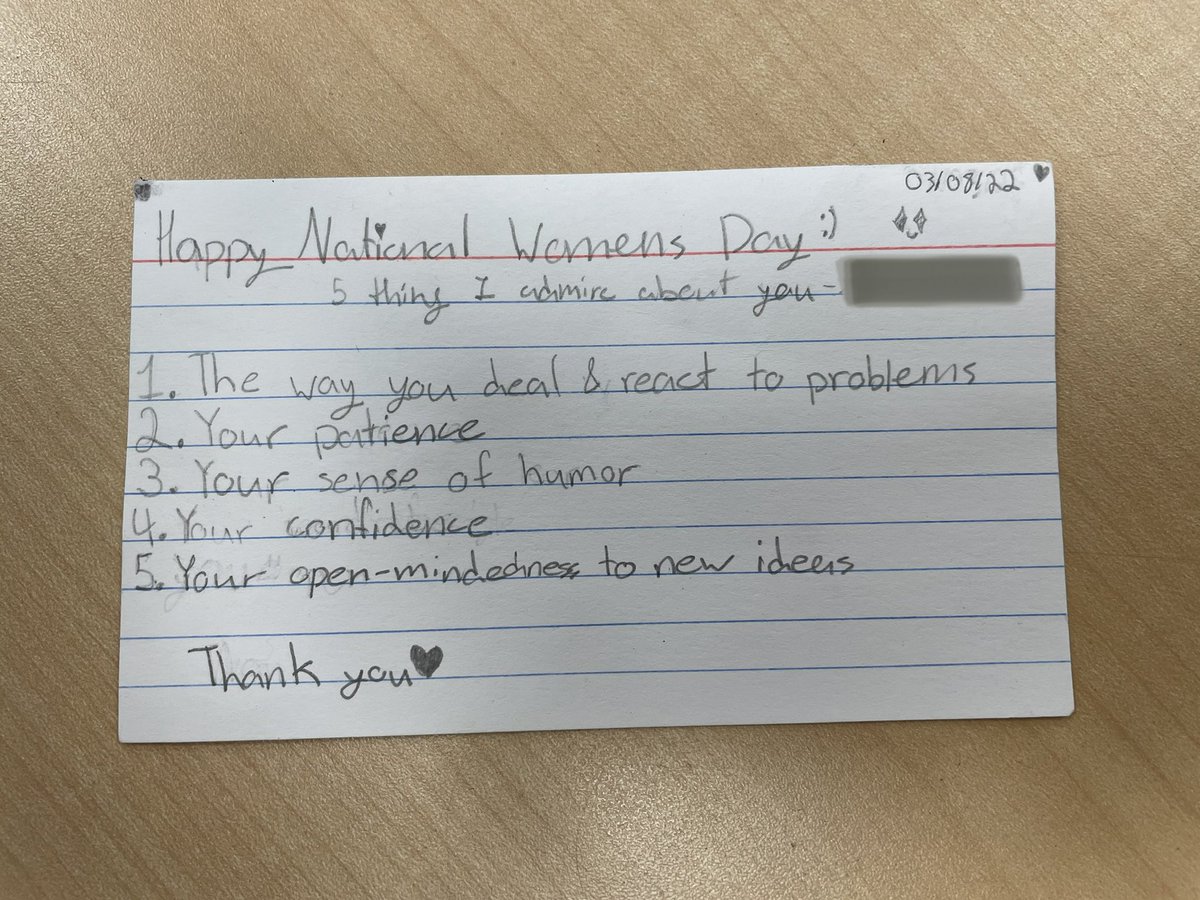 Found a lovely note on my desk this morning ☺️ Our job is to empower our students, but sometimes I think we forget how much they empower us❤️ #WomensDayEveryDay