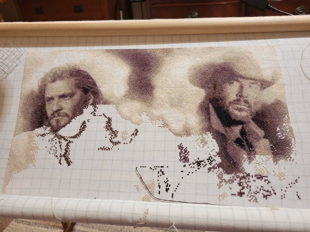 sqrlb8's tweet photo. The background reminds me of how tedious The Laird was when I was stitching it. Kacey's hair was a bit of a challenge to bring out the detail, but I think I did ok.
#Yellowstone
#KaceyDutton
#RipWheeler
#crossstitch https://t.co/6bC7BvuiuD