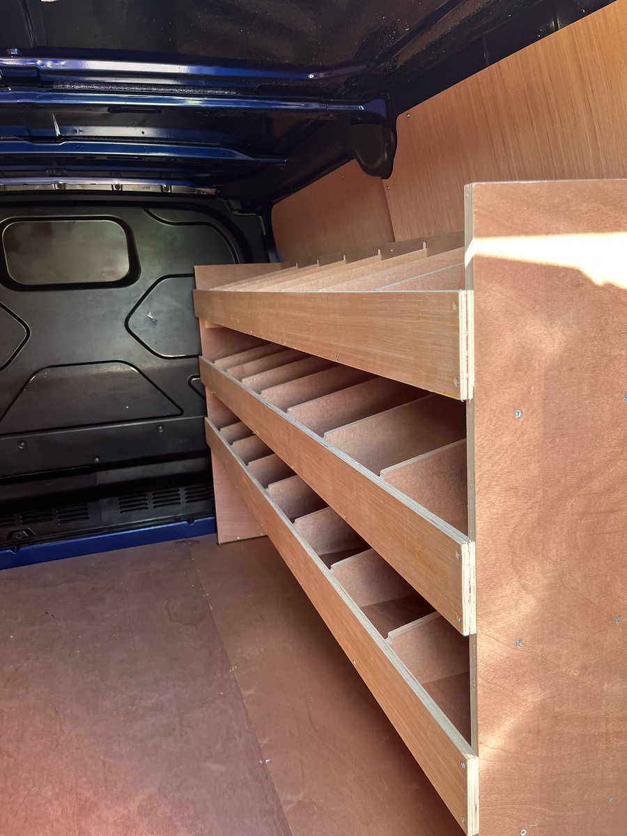 unitedvanliners's tweet photo. Ford Custom installed with our 3 Tier Flexible Ply Shelving. This is a great system to give the customer the flexibility to move or remove the dividers as and when needed. Ply and deadlocks also installed. 
#ply #vanshelving #plyshelving #vans https://t.co/x4gmEiof9z