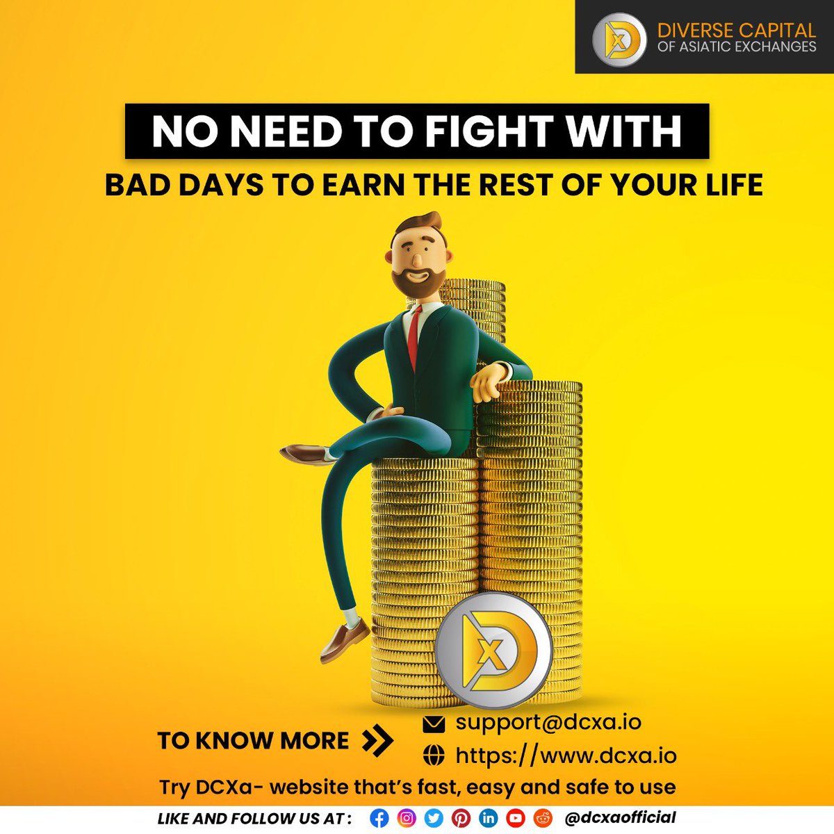 DCXaofficial's tweet photo. People say one has to fight with bad days to earn best days of your life
But such perception is not true here
Just #invest with #DCXa to earn best days of your life without fighting with bad one
Start invests and gets best returns in #fewdays
🌐 Website: https://t.co/vCeFF0AGvW https://t.co/V99qp267Wm