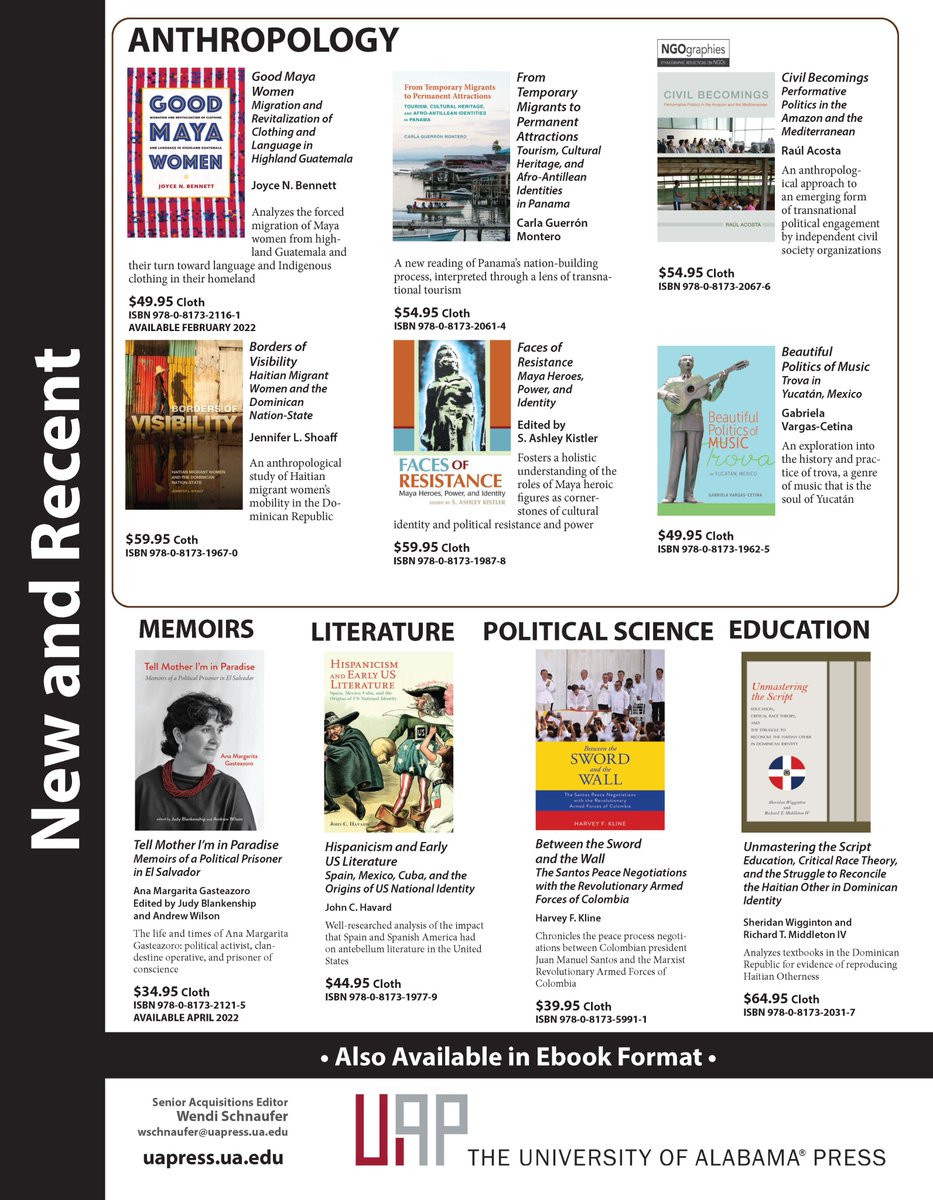 I’m checking out the SECOLAS program for this weekend. @secolas_org. Please check out these Latin American studies titles from Alabama! I’d love to chat about your next book project.
#LatinAmericanHistory #LatinAmericanStudies