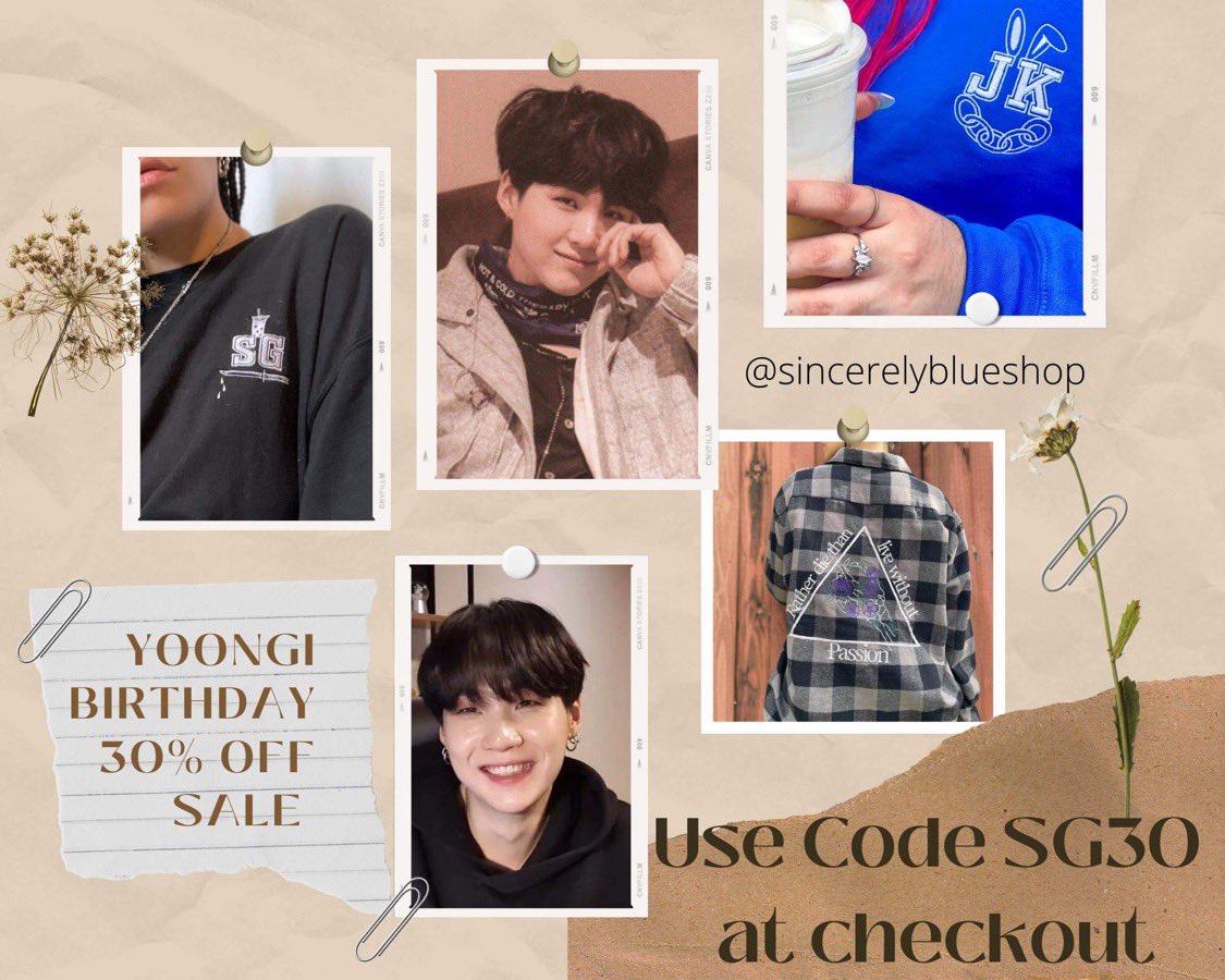 sincerelyblue3's tweet photo. To celebrate Yoongi’s birthday use code SG30 to receive 30% off your entire order! Sale runs from now until Saturday 3/12!! 🥳
#suga #yoongi #happyyoongiday #happysugaday #bts #kpop #bangtansonyeondan #btsmerch #smallbusiness #shopsmall #kpopmerch #btspins #btscollection https://t.co/W0ShdsdOsa