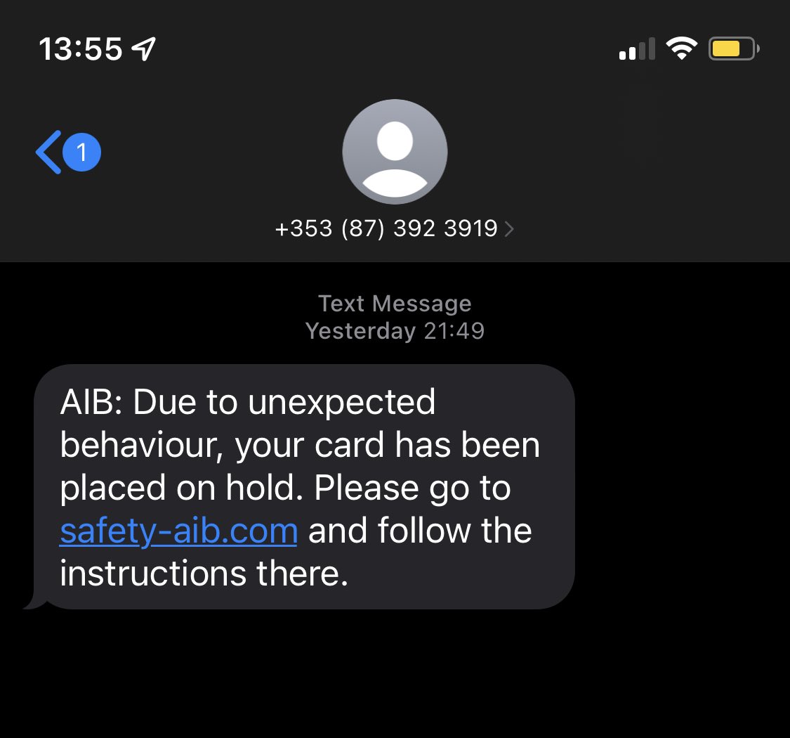 BooRanger's tweet photo. ⁦@AIBIreland⁩ ⁦@VirginMediaIE⁩ ⁦@comreg⁩ another scam text. Deleted. Hopefully you can get the site and number taken down https://t.co/GPRib08N46
