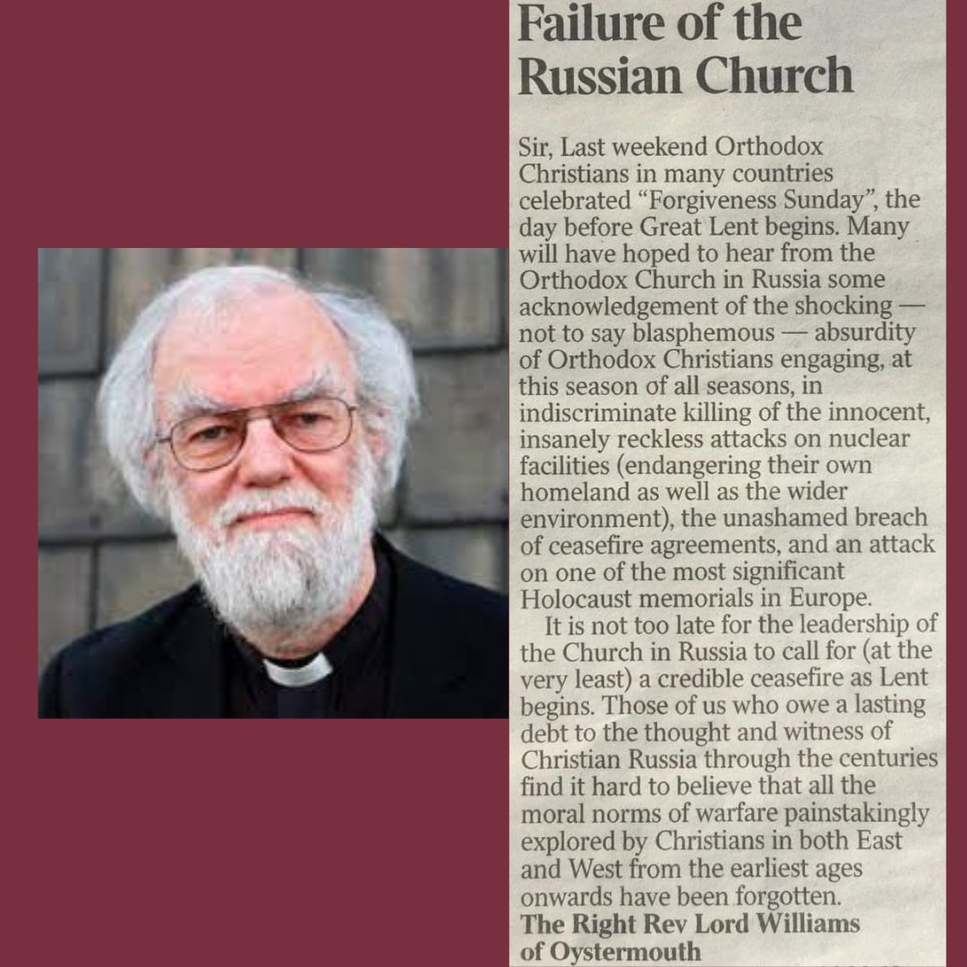 RugeHall's tweet photo. A strong Letter to the Editor from the former Archbishop of Canterbury about the Orthodox Church in Russia's complicity in the attack on Ukraine (London Times). https://t.co/mVPLCKzWbD