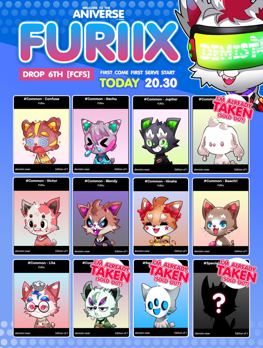 FURiix Drop 6th FCFS is now Available.😊⭐️
.
paras.id/demistx.near/c…
.
#NEAR #NEARProtocol #nearNFTs #PARASnft  #NFT   #NFTTHAILAND #nftcollector #NFTdrop #NFTCommunity #NFTartists #NFTCollection