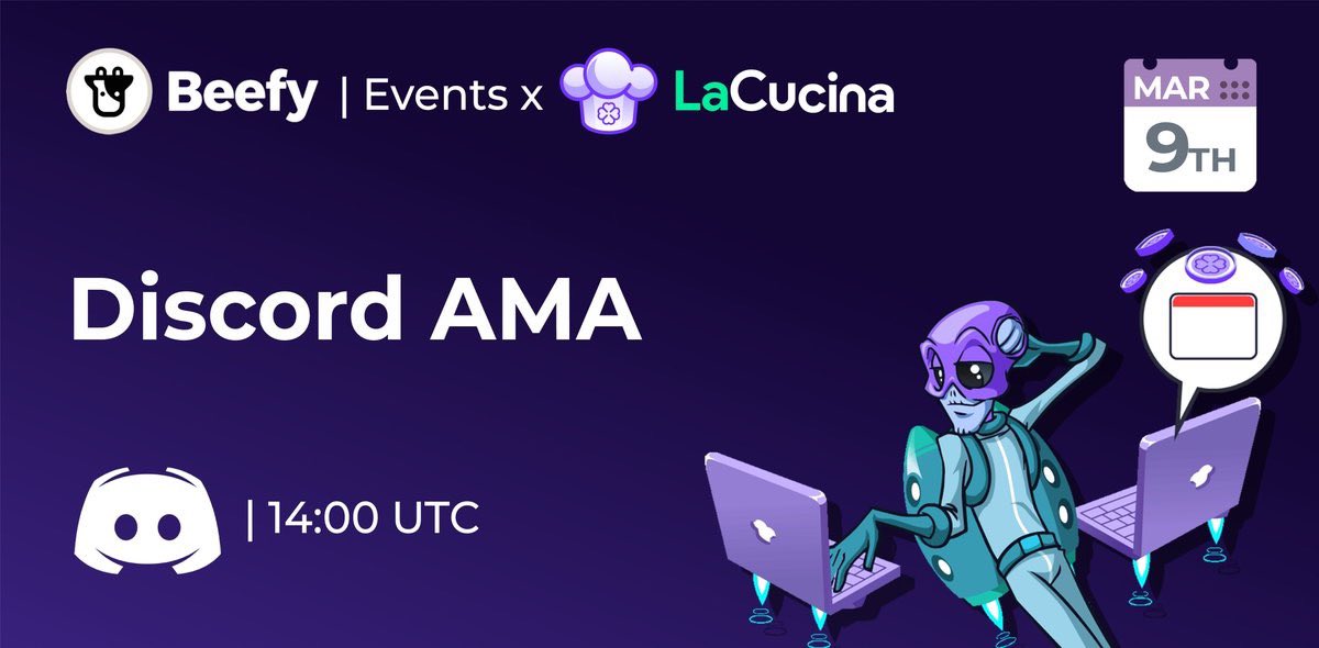 LaCucina_DeFi's tweet photo. Join us to an #AMA with @beefyfinance how to earn more more on the @BNBCHAIN . We are starting soon !!

https://t.co/alG64LJMBD https://t.co/R8f1ZLu3H1