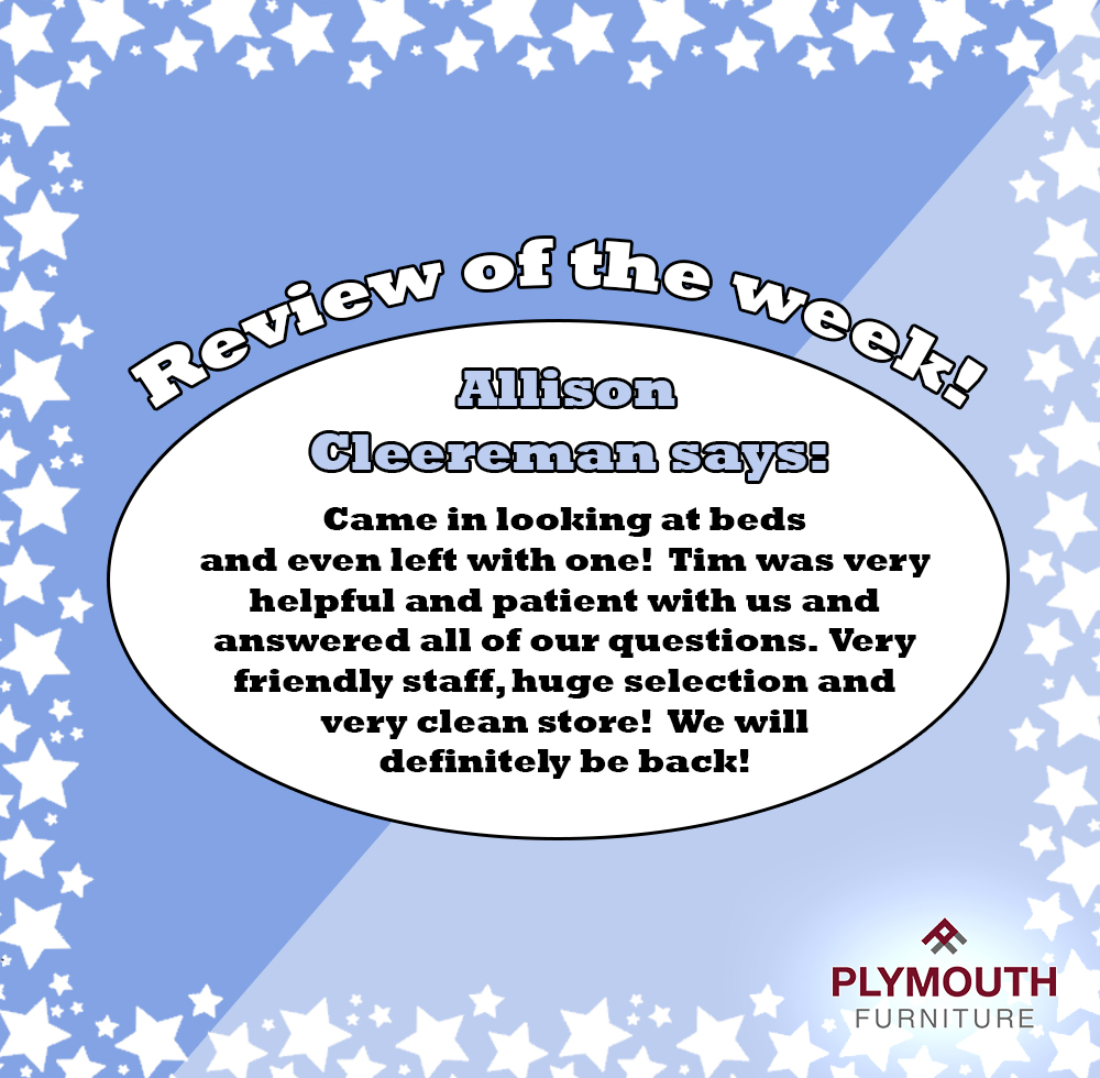 PlyFurn's tweet photo. We are glad that you found what you are looking for and we are looking forward to seeing you again. Leave a review to get a chance to be featured in our weekly reviews!
#PlymouthFurniture #Wisconsin #Tempur-Pedic #Flexsteel #Ashley #Clearance #Furniture #StearnsandFoster https://t.co/m7vmOy3sF4