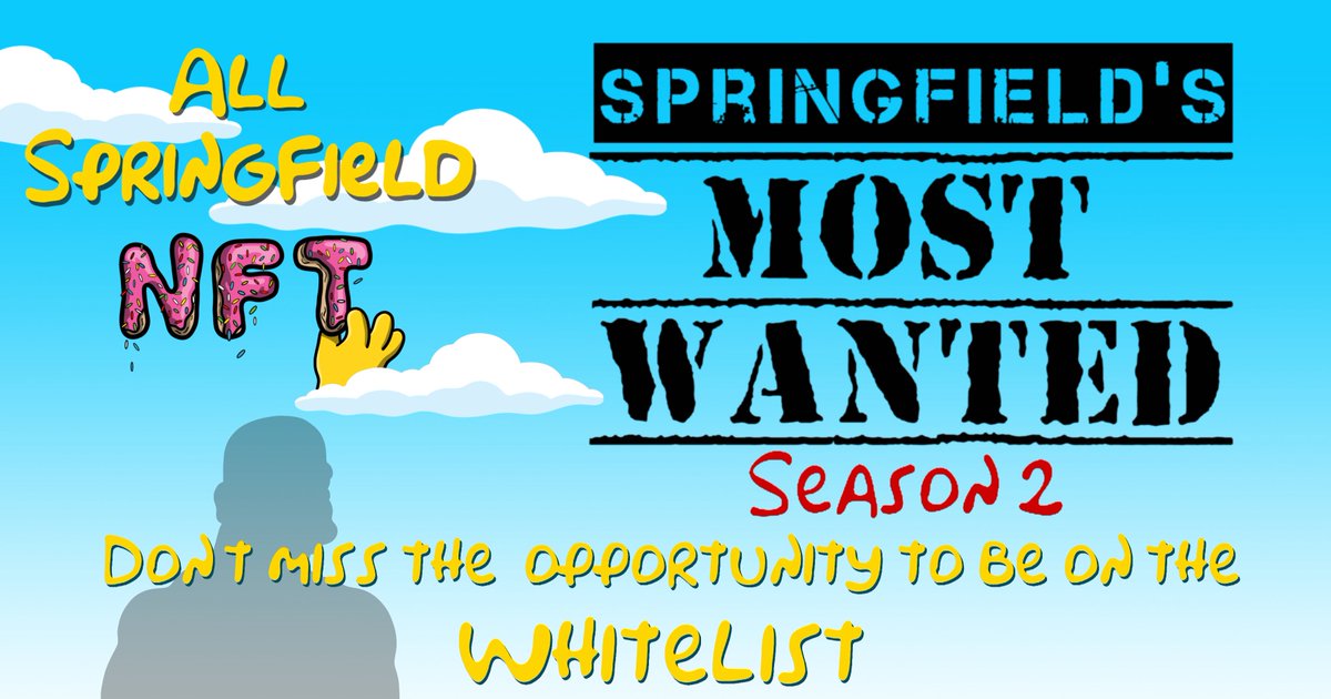 SpringfieldNFT_'s tweet photo. Hey, #SpringfieldFamily!
Are you ready to witness our next biggest Season, Springfield’s Most Wanted?
The holders of the Season 1 NFTs will gain access to whitelist spots for Season 2 and other upcoming seasons!
Buy our exclusive NFTs today!
https://t.co/qUYvJM7EgW https://t.co/5iPvJocye9