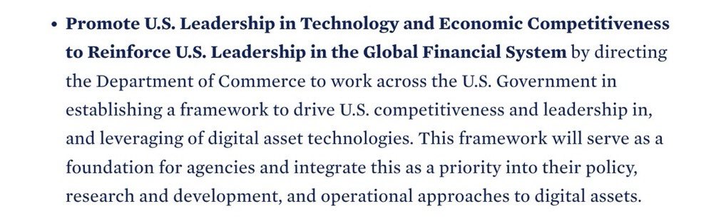 unusual_whales's tweet photo. The United States has said it wants to be the leader in cryptocurrencies with new executive order. https://t.co/H97m19u94X